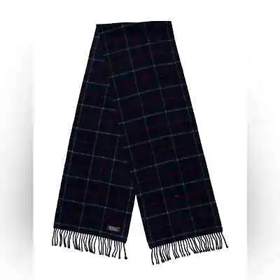 Burberry's Lambswool Plaid Print Navy Blue Scarf • $150