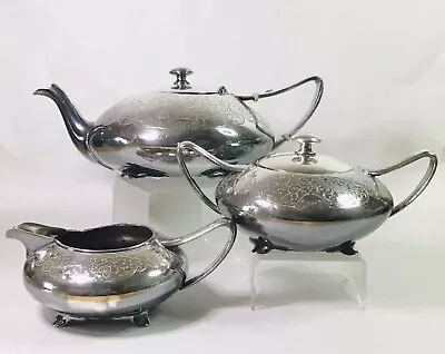 Vintage Wilcox USA Silver Plated 3 Piece Art Deco Style Tea Set Marked 1950 • $43.55