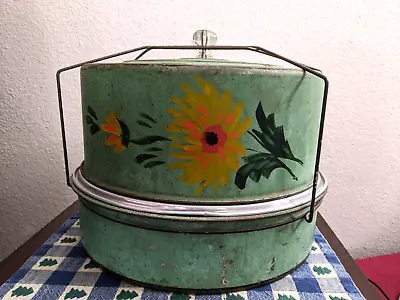 $14.99 • Buy Vintage Metal Cake And Pie Carrier With Handle Floral Green Carlton