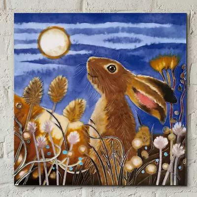 Ceramic Picture Tile  Misty Moon Hare  By Judith Yates 8  X 8  New & Boxed • £27.95