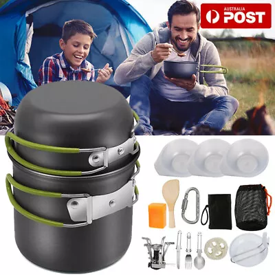 $21.63 • Buy 15PCS Outdoor Camping Cookware Set Portable Picnic Stove Hiking Cooking Pot Pan