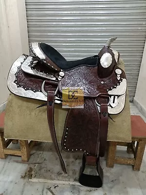 Western Leather Show Saddle With Silver Corner And Conchos All Size • $449.10