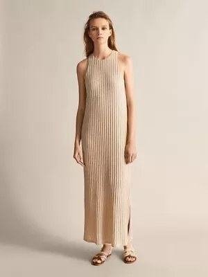 $60 • Buy Massimo Dutti Ribbed Maxi Dress Viscose In Oatmeal Beige Neural Colour Size XS/8