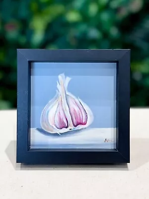 Garlic Oil Painting- Realism Original Deep FRAMED Herb Veg Kitchen Art Deco Sale • £65