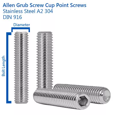 £0.99 • Buy M4 M5 M6 M8 Allen Key Grub Screws Cup Point Screws A2 Stainless - Din 916