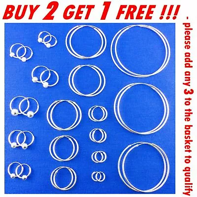 Sterling Silver Hoop Sleeper Earrings 8- 50mm Small Large Nose Set Ball Ring 925 • £3.19