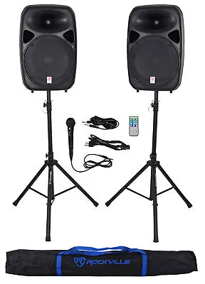 Rockville RPG152K Dual 15  Speakers W/ Bluetooth+Mic+Speaker Stands+Cables+Bag • $411.90