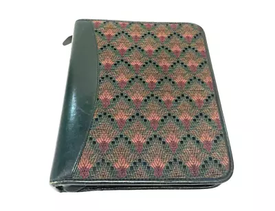 Franlin Covey Zip Binder Vntg CL 4044 Floral Tapestry 7 Ring Aniline Leather USA • $43.99