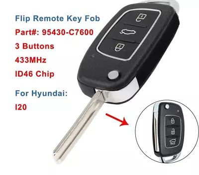 Flip Remote Key Fob 3 Buttons 433MHz ID46 Chip For Hyundai I20 2014-2016 • $61.80