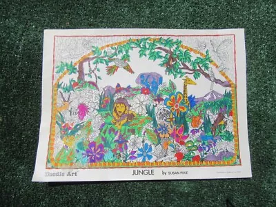 Vintage 1974 Doodle Art Jungle 15  X 11  Poster Partially Colored • $22.50