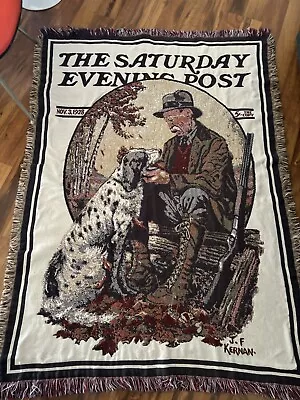 Saturday Evening Post Woven Afghan Throw Blanket GOODWIN ~ JF Kernan 46x60” • $20