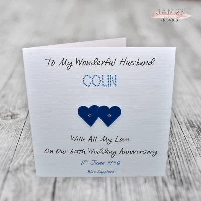 £4 • Buy Personalised 65th Blue Sapphire Wedding Anniversary Card Husband Wife