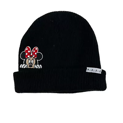 NEFF Disney Minnie Mouse Beanie Black Knit Acrylic Roll Up Winter Ski Snow OSFM • £15.43