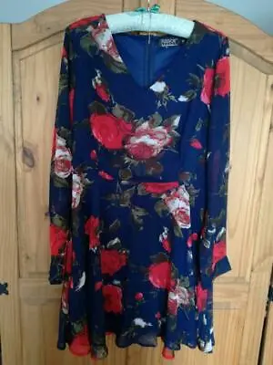 £12 • Buy Gorgeous Pussycat London Chiffon Dress Blue Red Roses Floral Dress Size 12 Bnwot