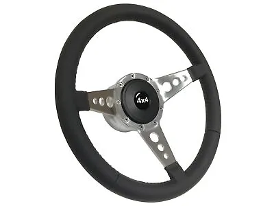 Black Leather Steering Wheel 9 Bolt 4x4 Kit Compatible With Jeep & GMC Truck • $304.91