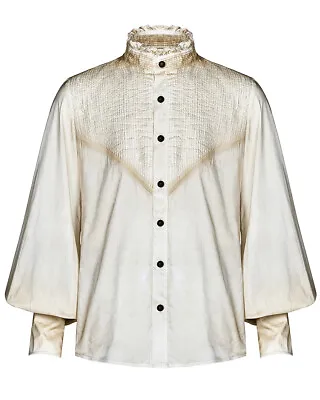 Punk Rave Mens Steampunk Poet Shirt Top Vintage Off White Pleated Goth Victorian • $54.18