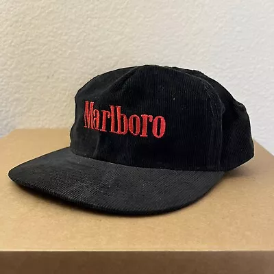 Vintage Marlboro Black Corduroy 90’s Velvet Cap Hat Snapback Cap Rare Colorway • $180