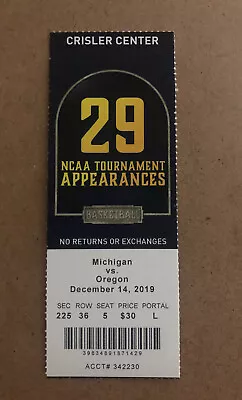 2019 Michigan Wolverines Vs Oregon Ducks Basketball Ticket Stub • $4.99