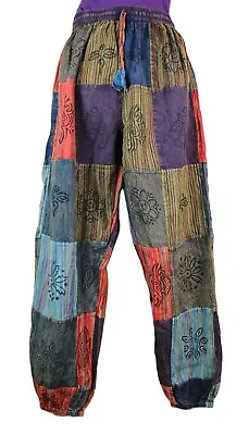 S-5XL Patchwork Casual Cotton Trousers Hippie Yoga Pants Festival Combat HT13 • £22.99