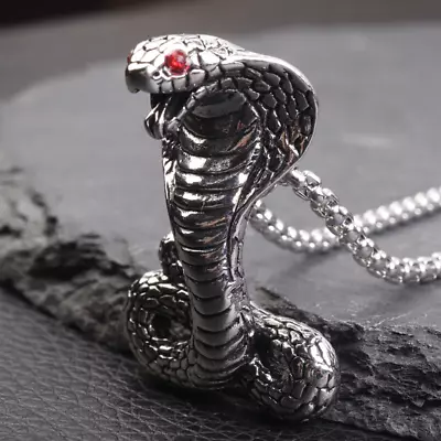 Men's Fashion Jewelry Gothic Silver Cobra Snake Pendant Necklace 1-94 • $11.66