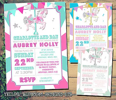 10 Carousel Horse Carnival Invitations Christening Naming Day Birthday Baptism • £6.86