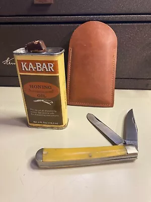 Vintage Kabar Pocket Knife KA-BAR Honing Oil Tin Trapper Sharpening Stone USA • $34.99