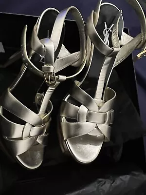 YSL Saint Laurent Gold Pearl Tribute High Heel Sandals UK 6.5 EU 39.5 • £500