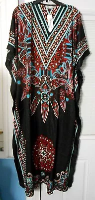 New 3x Sante Muu Mumu  Kaftan Caftan House Dress Black Light Blue Red Microfiber • $21.99