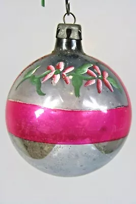 Vintage Blown Glass Pictured FLOWERY BALL Christmas Ornament Poland • $20