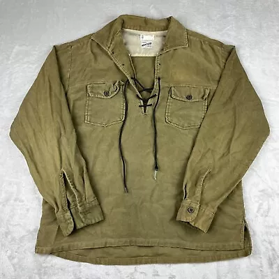 VTG 50s 60s Pennys Heeksuede Lace-Up Pullover Shirt Green Collared Large • $59.99