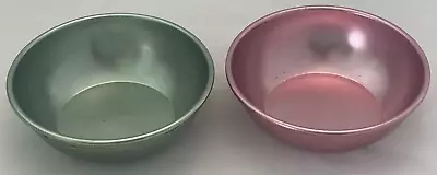 Vintage MCM Bascal Aluminum Cereal Bowls Set Of 2 Red Green • $6