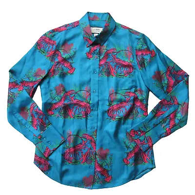 NWT J.Crew Collection Silk-twill Shirt In Ultramarine Red Lobster Print Top 2 • $72