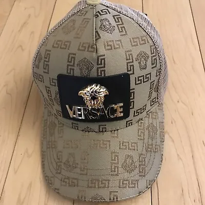 HOT Versace Beige Hats Hip-Hop Adjustable Baseball Cap Gold Medusa Head • $88.57