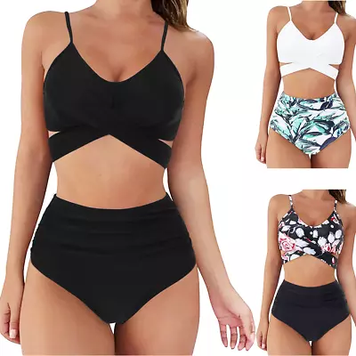 Swimsuit Womens Ladies High Waist Bikini Set Swimwear Tummy Control Beach Dress • £7.79