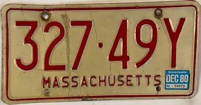 Massachusetts 1980 Vintage License Plate 327 49Y Mass December MA • $15.99