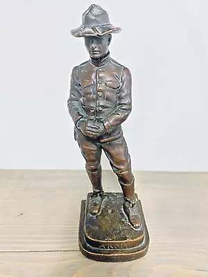 Vintage K.B.W. Bronze Clad Spanish-American Army Soldier Statue Antique Bookend • $340