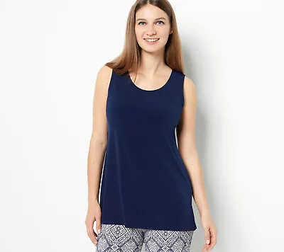 NEW Susan Graver LP Modern Essentials Liquid Knit A-Line Tunic In Navy QVC 7571 • $22.50