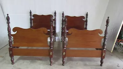 Antique  Pair Twin Beds Carved Mahogany Amazing  • $1150