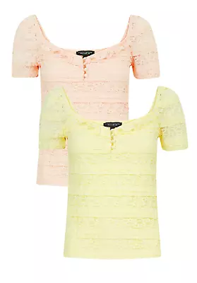 £7.61 • Buy Ex Dorothy Perkins Ladies Lace Square Neck Top Blouse In Peach Lemon
