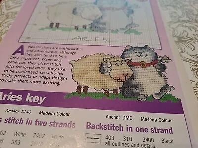 Cross Stitch Chart Aries Margaret Sherry Cattitudes Cat Sheep  Horoscope  Chart • £1.25