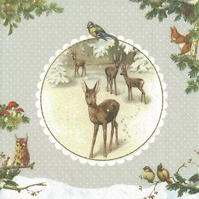 £4.99 • Buy WINTERTIME Linen Wildlife Christmas Paper Lunch Napkins New 20 In Pack 33 Cm Sq