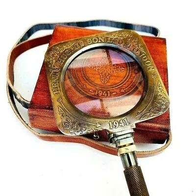 Antique Vintage Brass Henry Hughes Desk Magnifier Folding Magnifying Glass Gift • $33.20