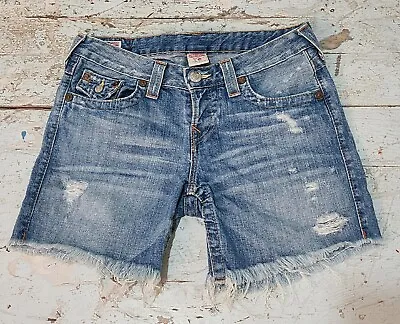 True Religion Jayde Cut Off Frayed Denim Shorts Size 26 • $44.99