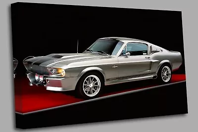 Silver Car MUSTANG GT500 Canvas Wall Art Picture Print • £51.98