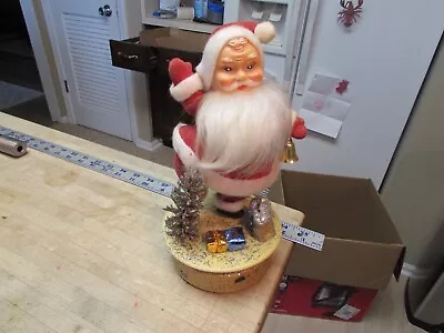 Vtg  Mcm Flocked Dancing Santa Claus Rotating Glitter Base Music Box • $49.99