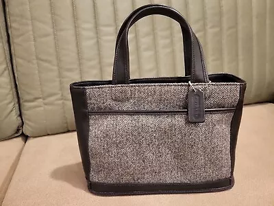 Authentic Coach Hampton Black Leather Tote  Black Herringbone Wool  Vintage  • $55