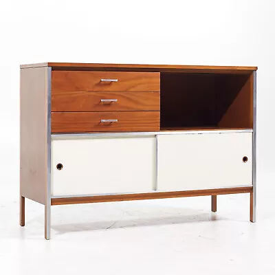 Paul McCobb For Calvin MCM Walnut And Stainless Steel Sliding Door Credenza • $3447