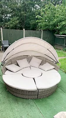 Rattan Sun Island Luxury Canopy Sofa Lounger Day Bed Garden Furniture • £205