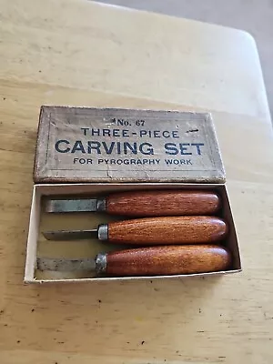 Vintage Set Of 3 Wood Carving Set For Pyrography Work No. 67. W/box.  • $10