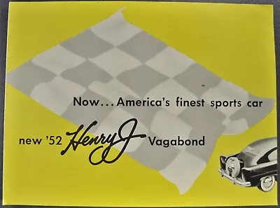 1952 Kaiser Henry J Vagabond Sales Brochure Folder Excellent Original 52 • $9.95